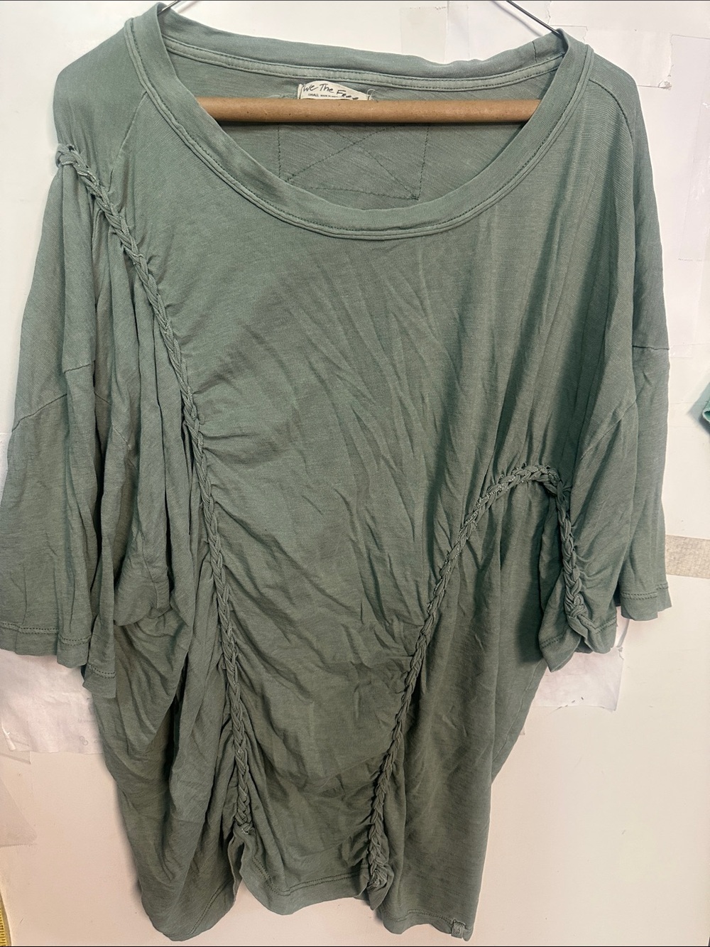Free People Washed Sage Green Braided-Seam Tunic size m